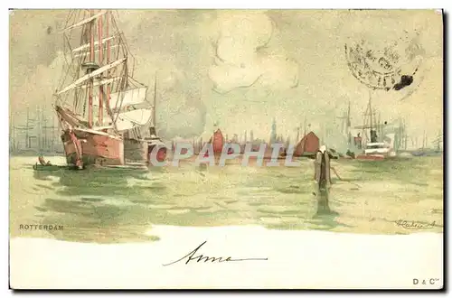 Cartes postales Fantaisie Illustrateur Rotterdam Bateaux