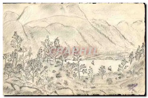 Cartes postales (dessin la main) Paysage de montagne