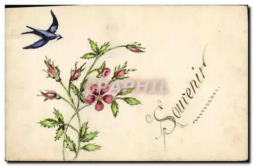 Ansichtskarte AK (dessin la main) Fleurs Hirondelle