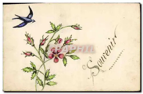 Cartes postales (dessin la main) Fleurs Hirondelle