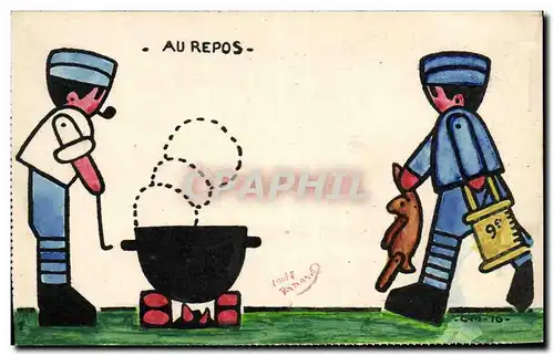 Cartes postales Fantaisie Illustrateur Au repos Soldats Militaria