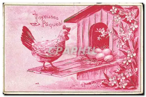 Cartes postales Coq Poule Paques oeufs