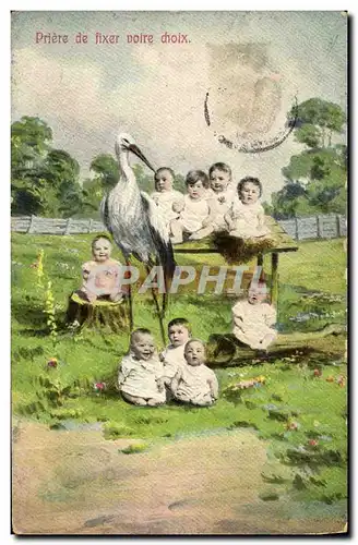 Cartes postales Fantaisie Enfants Bebes Cigogne