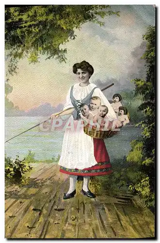 Cartes postales Fantaisie Enfants Bebes Femme