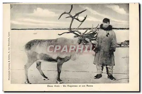Ansichtskarte AK Polaire Deux amis Un Esquimau et son renne