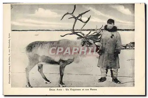 Cartes postales Polaire Deux amis Un Esquimau et son renne