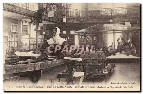 Cartes postales Polaire Musee oceanographique de Monaco Kajak groenlandain Les Pingouins du Pole Sud