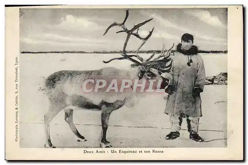 Ansichtskarte AK Polaire Deux amis Un Esquimau et son renne