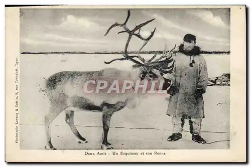 Cartes postales Polaire Deux amis Un Esquimau et son renne