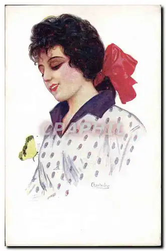 Cartes postales Fantaisie Illustrateur Chantecler Femme Papillon