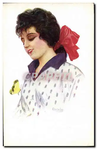 Cartes postales Fantaisie Illustrateur Chantecler Femme Papillon