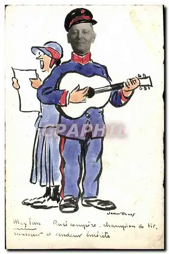 Ansichtskarte AK (dessin la main) Homme a la guitare