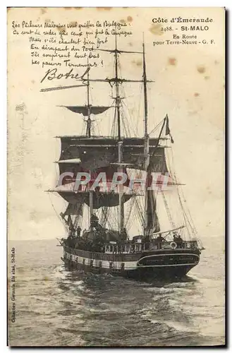 Cartes postales Bateau de peche St Malo En route pour Terre Neuve Botrel