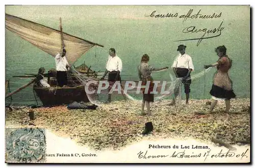 Cartes postales Bateau de peche Pecheurs au lac Leman Suisse