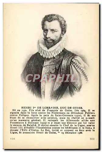 Cartes postales Henri Ier de lorraine Duc de Guise