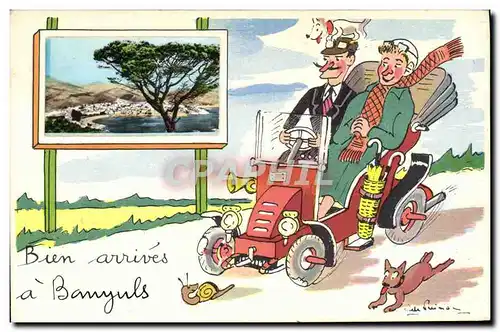 Cartes postales Escargot Banyuls Automobile Chien