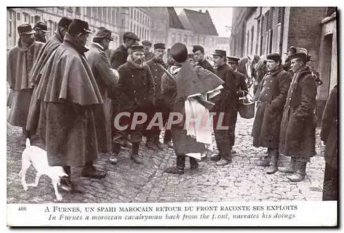 Cartes postales Militaria A Furnes Un Spahi Marocain retour du front raconte ses exploits