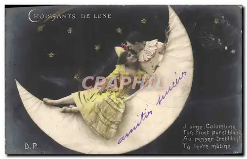 Ansichtskarte AK Fantaisie Lune Femme Croissants de lune