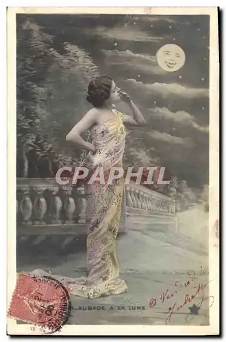 Ansichtskarte AK Fantaisie Lune Femme Aubade a la lune