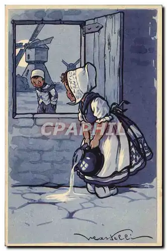 Cartes postales Fantaisie Illustrateur Enfants Moulin a vent