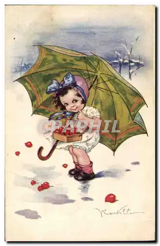 Cartes postales Fantaisie Illustrateur Enfant Parapluie