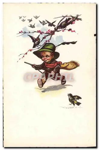 Ansichtskarte AK Fantaisie Illustrateur Enfant Chasseur Chasse