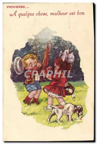 Cartes postales Fantaisie Illustrateur Enfants Chien