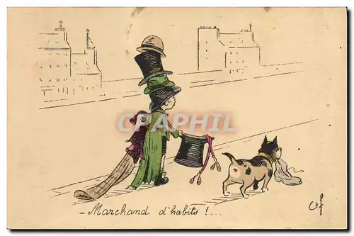 Cartes postales Fantaisie Illustrateur Enfant Marchand d&#39habits Chien