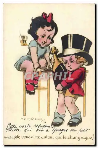 Cartes postales Fantaisie Illustrateur Enfants champagne