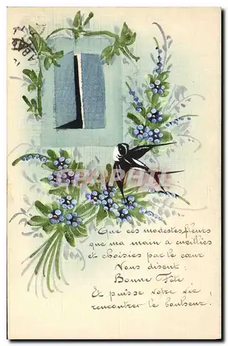 Cartes postales Fantaisie (dessin a la main) Fleurs Hirondelle