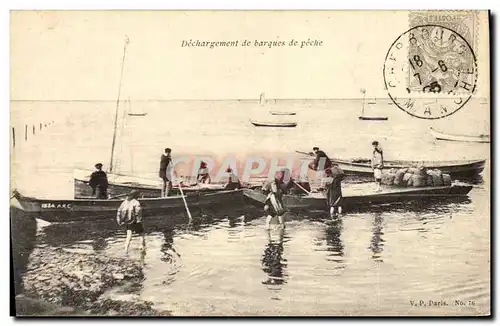 Cartes postales Peche Dechargement de barques de peche