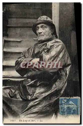 Cartes postales Peche Un loup de mer Pecheur