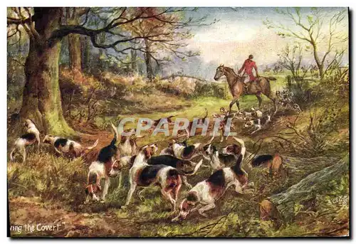 Cartes postales Chiens Chien Chasse a courre Drawing the Covert Cavalier