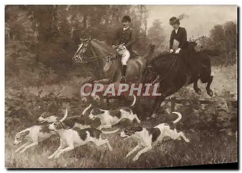 Ansichtskarte AK Chiens Chien Chasse a courre Salon de Paris 1913 De Liniers La traversee de la clairiere