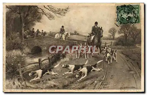 Cartes postales Chiens Chien Chasse a courre Cavaliers