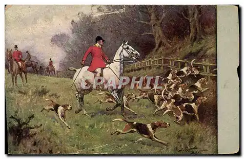 Cartes postales Chiens Chien Chasse a courre Cavaliers