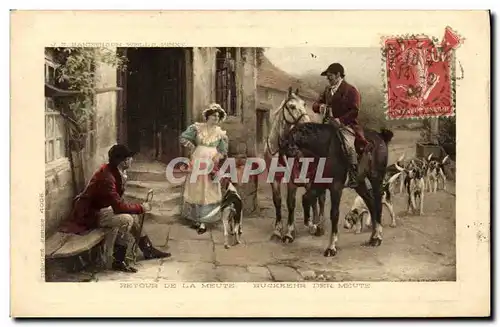 Cartes postales Chiens Chien Chasse a courre Retour de la meute Cavaliers