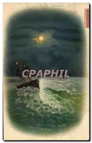 Cartes postales Fantaisie Lune Bateau