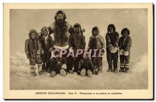 Cartes postales Polaire Missions Esquimaudes Missionnaire et ses enfants au catechisme