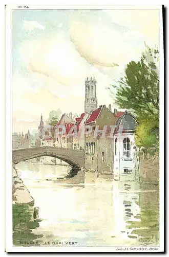 Cartes postales Fantaisie Illustrateur Bruges Le quai Vert