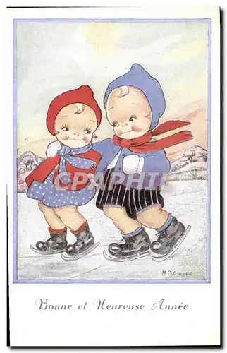 Ansichtskarte AK Fantaisie Illustrateur Cooper Enfants Patins a glace