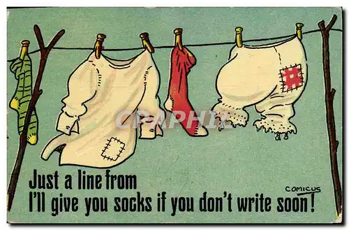 Ansichtskarte AK Fantaisie Illustrateur Just a line I&#39ll give you socks Comicus