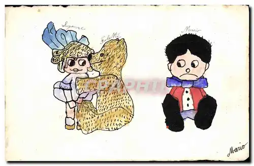 Cartes postales Fantaisie (dessin a la main) Enfants ourse en peluche