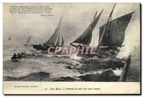 Cartes postales Peche En mer Rentree au port par gros temps Bateaux