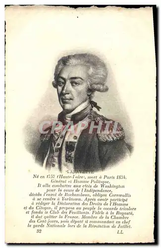 Cartes postales Lafayette General et Homme politique francais