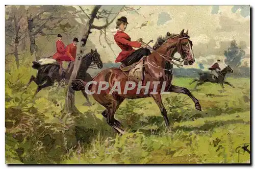 Cartes postales Chien Chiens Chasse a courre Cavaliers