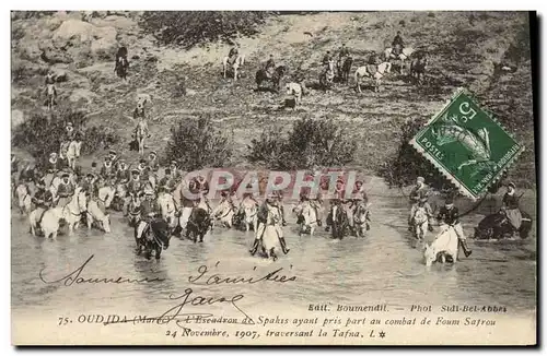 Cartes postales Militaria Oudjda Maroc L&#39escadron de Spahis ayant pris part au combat de Foul Safrou Tafna