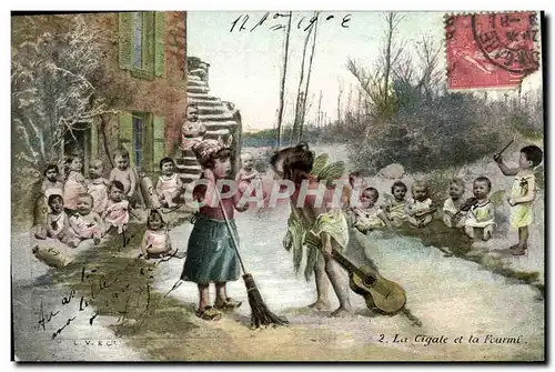 Cartes postales Fantaisie Enfant Bebe La cigale et la fourmi