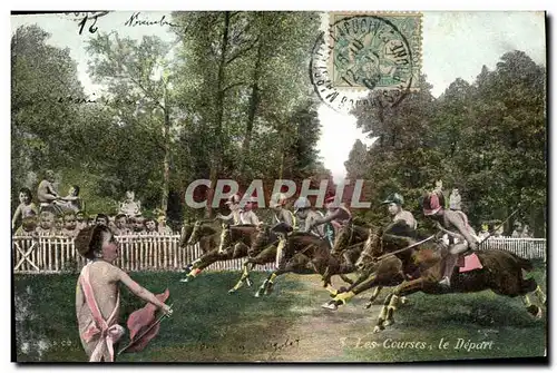 Cartes postales Fantaisie Enfant Bebe Les courses Le depart Hippisme