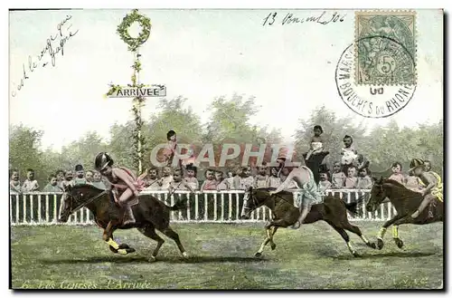 Cartes postales Fantaisie Enfant Bebe Les courses L&#39arrivee Hippisme
